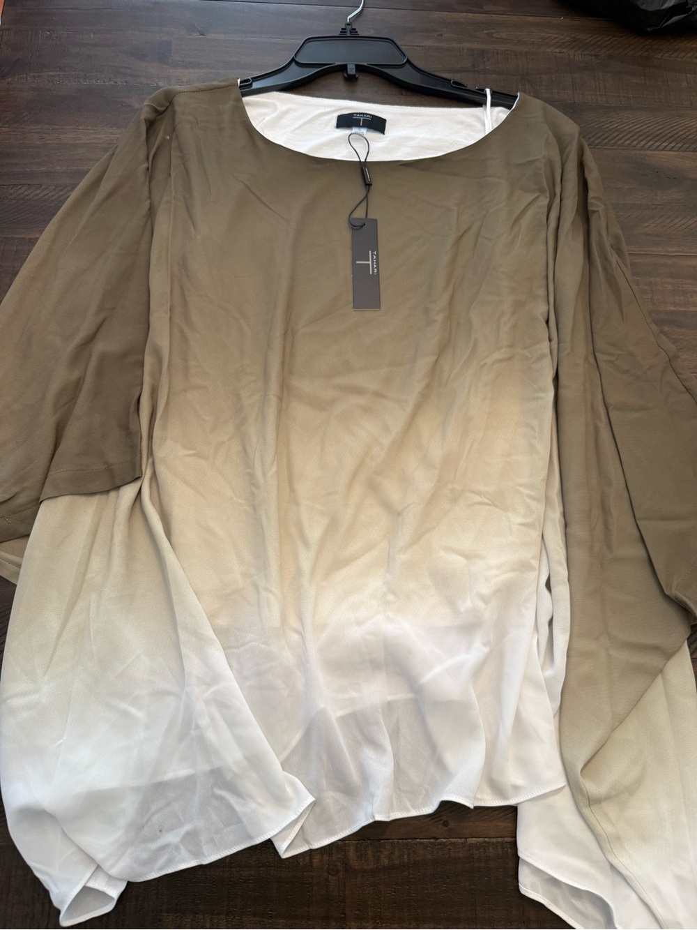 Tahari Olive and Cream Ombre Silk-Blend Blouse